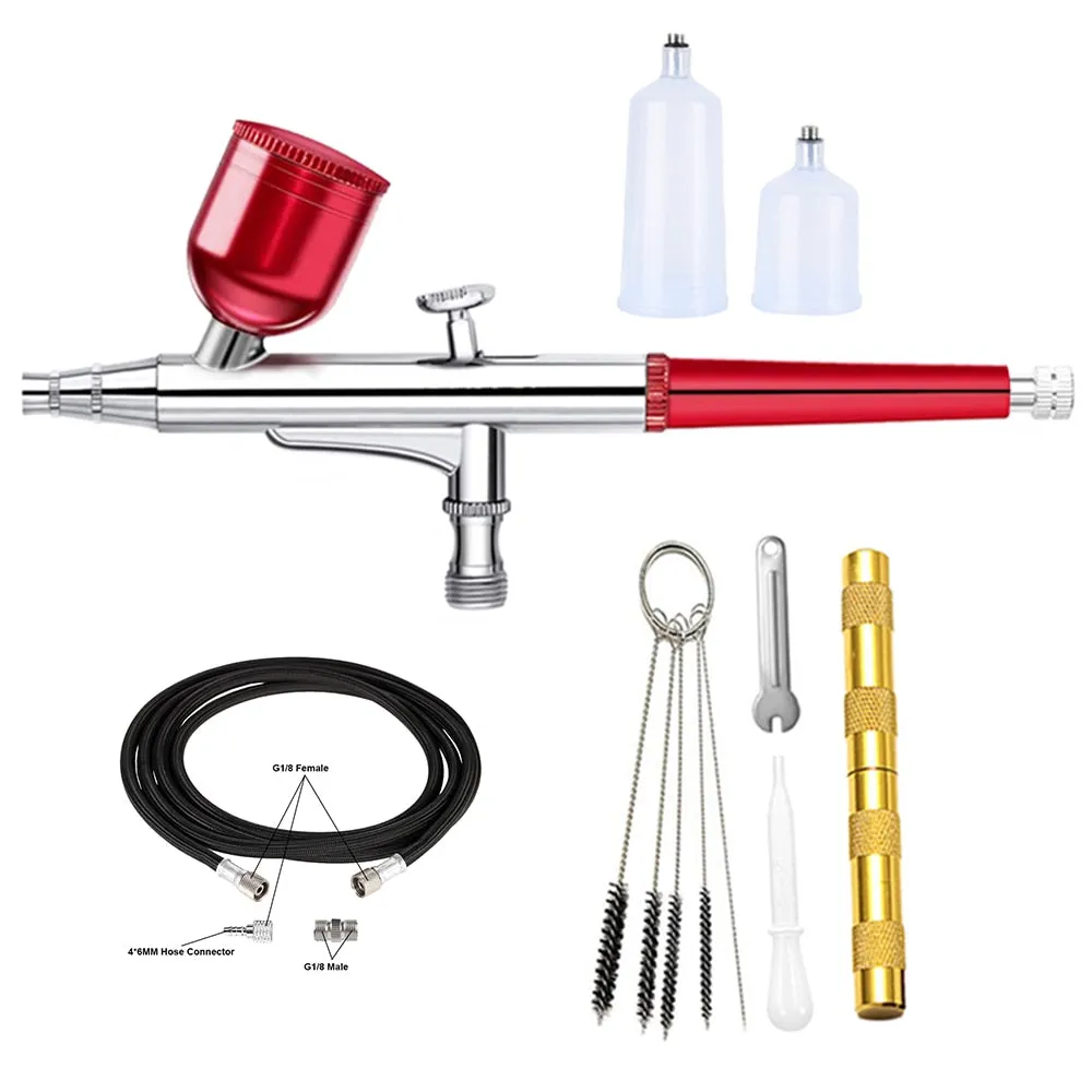 AC 131 Dual Action Red Airbrush Pen Hose Spray Art Painting Tattoo Cake Makeup Beautifu Model Air Brush Cup Gel Blaster Gun Tool