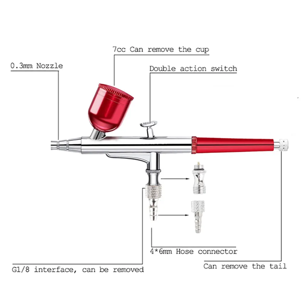 AC 131 Dual Action Red Airbrush Pen Hose Spray Art Painting Tattoo Cake Makeup Beautifu Model Air Brush Cup Gel Blaster Gun Tool