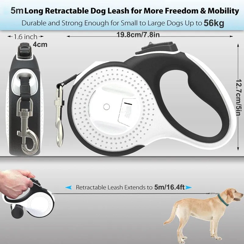 Anti-slip Handle Flashlight no Tangle Poop Bag Dispenser Pet Leash for Small, Medium, and Large Dogs