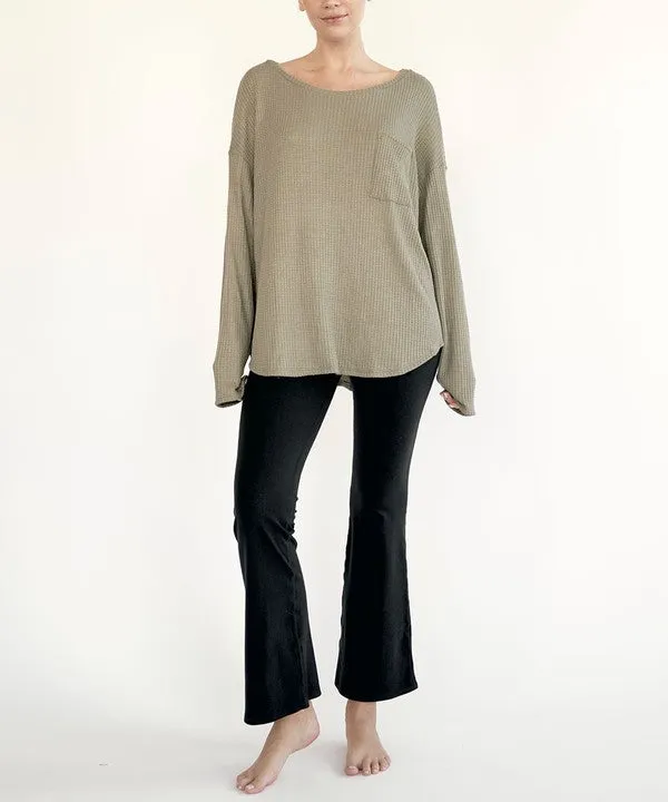 Bamboo Waffle Long Sleeve Oversize Pullover T