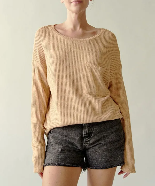 Bamboo Waffle Long Sleeve Oversize Pullover T