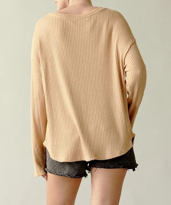 Bamboo Waffle Long Sleeve Oversize Pullover T