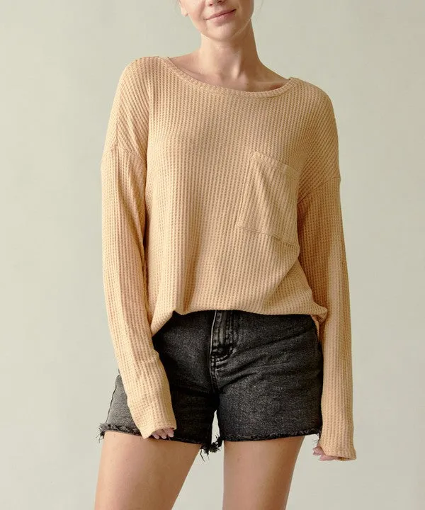 Bamboo Waffle Long Sleeve Oversize Pullover T