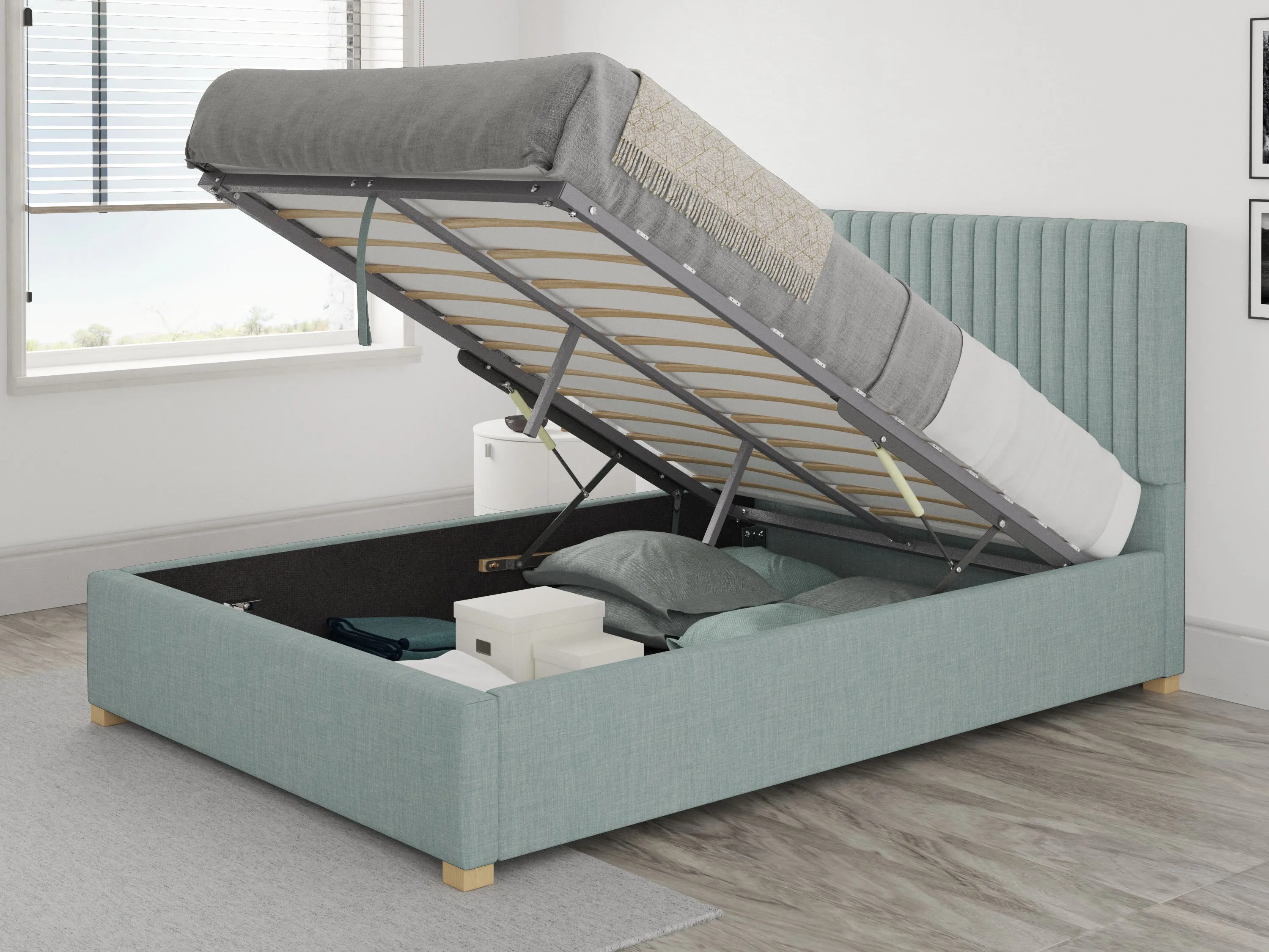 Better Glossop Malham Weave Blue Ottoman Bed