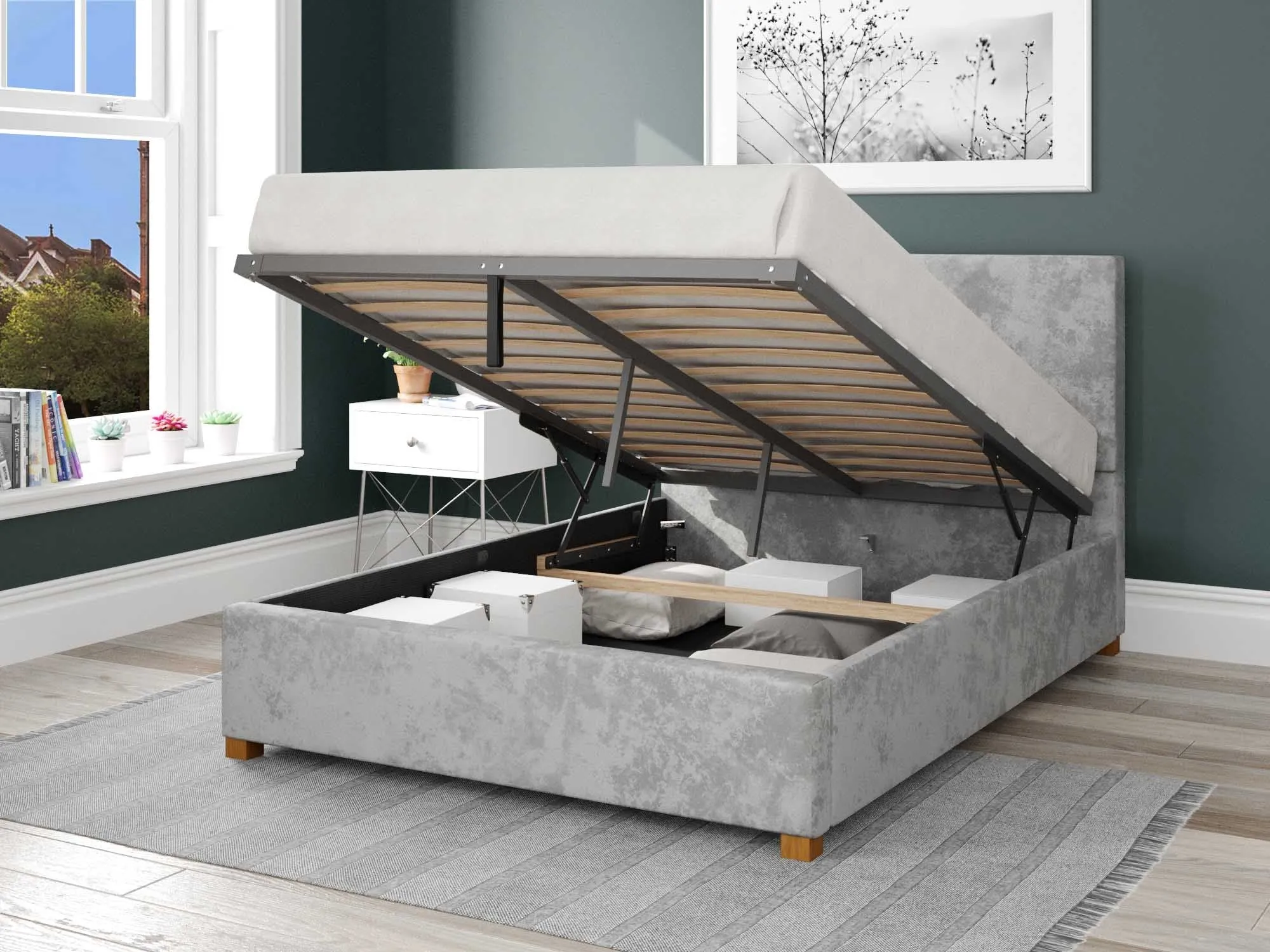 Better Peterborough Velvet Grey Ottoman Bed