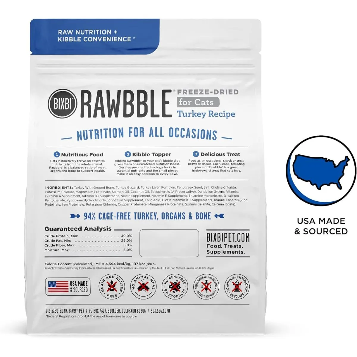 Bixbi Rawbble Freeze-Dried Turkey Cat Food 10oz