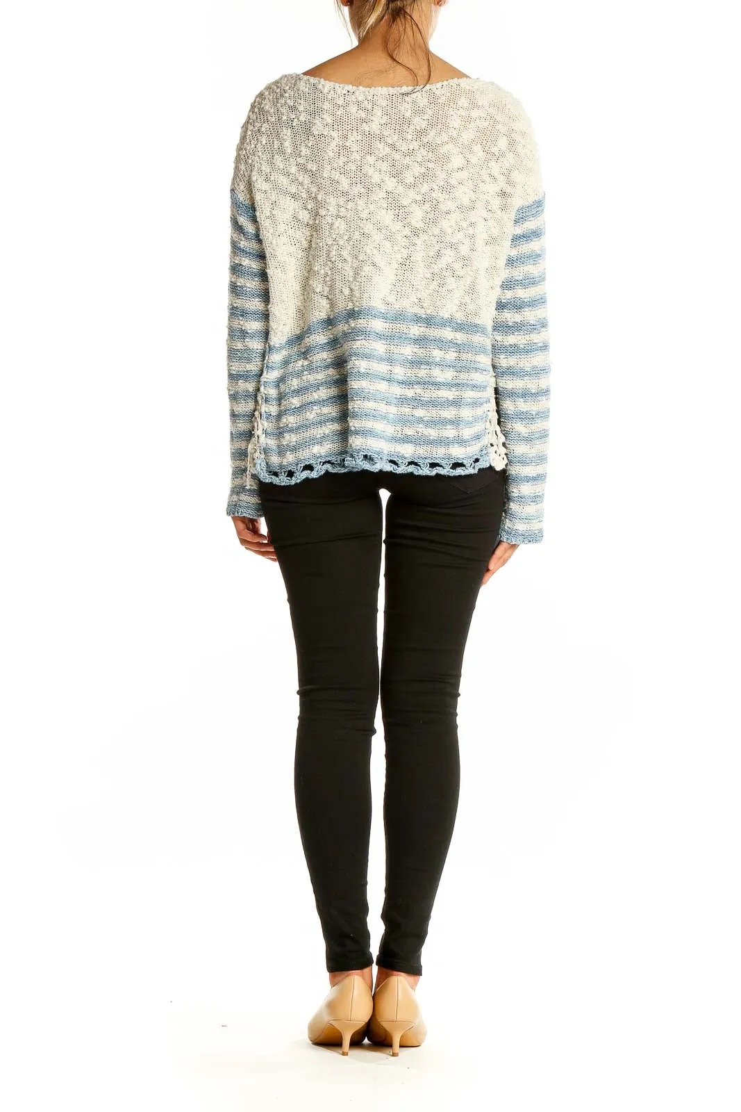 Blue and White Striped Knit Sweater