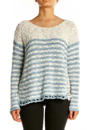 Blue and White Striped Knit Sweater
