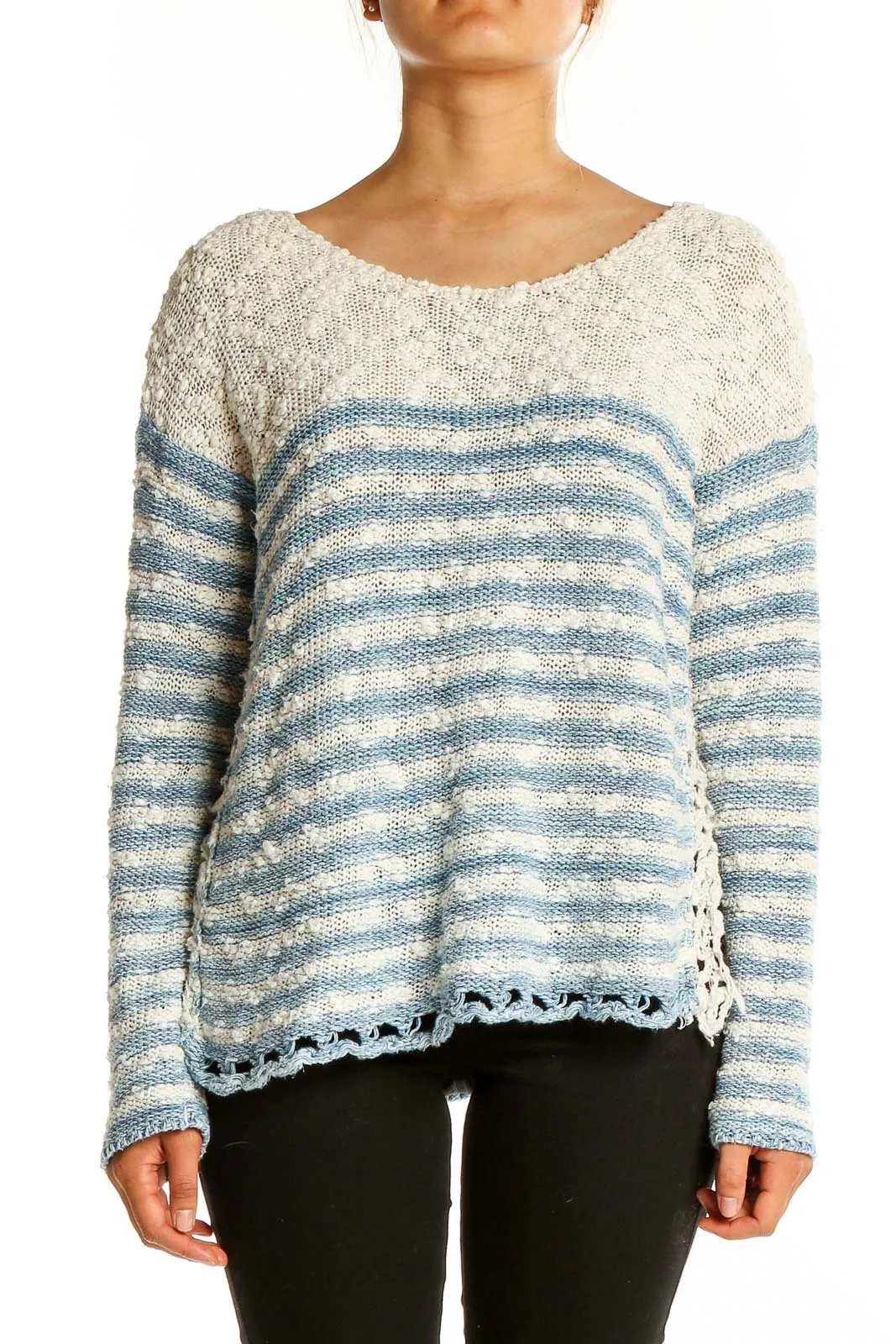 Blue and White Striped Knit Sweater