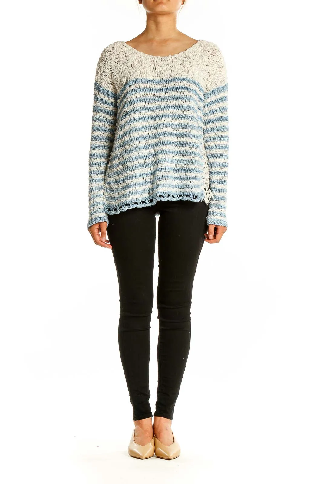 Blue and White Striped Knit Sweater