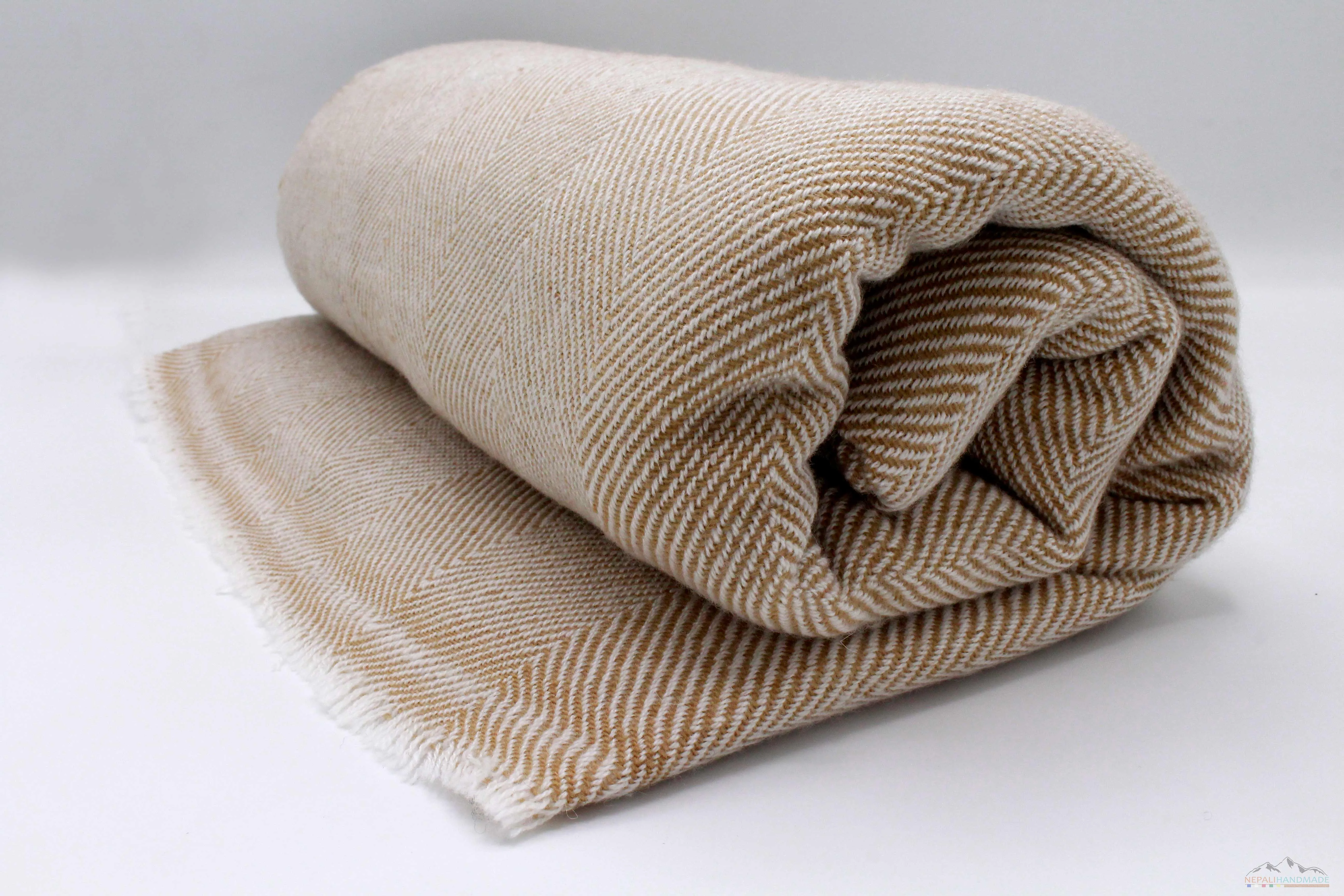 Blurywood Brown Herringbone Cashmere Blanket