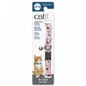 Catit Adjustable Breakaway Nylon Cat Collar Rivets Pink With White Ladybugs
