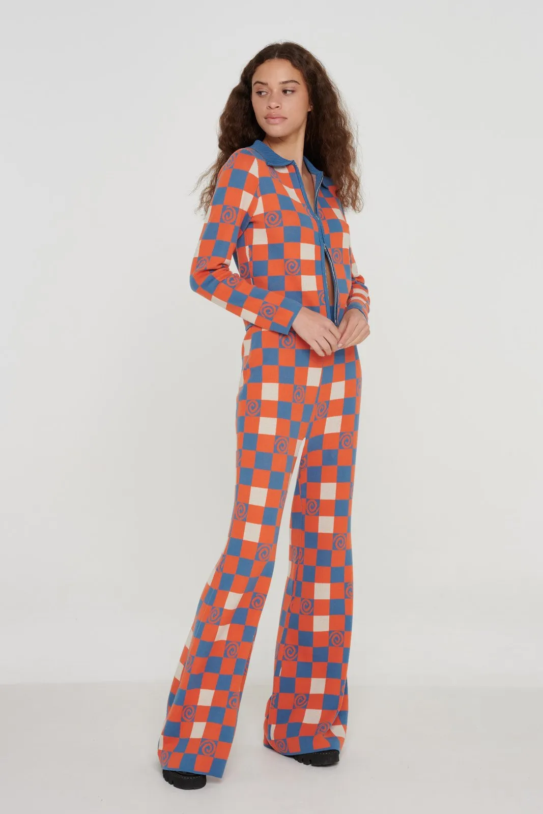 Checkerboard Swirl Zip Cardigan