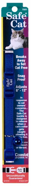 COASTAL - Nylon Adjustable Breakaway Cat Collar Blue - 3/8" x 8"-12"