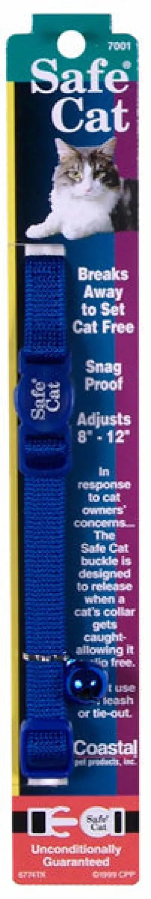 COASTAL - Nylon Adjustable Breakaway Cat Collar Blue - 3/8" x 8"-12"