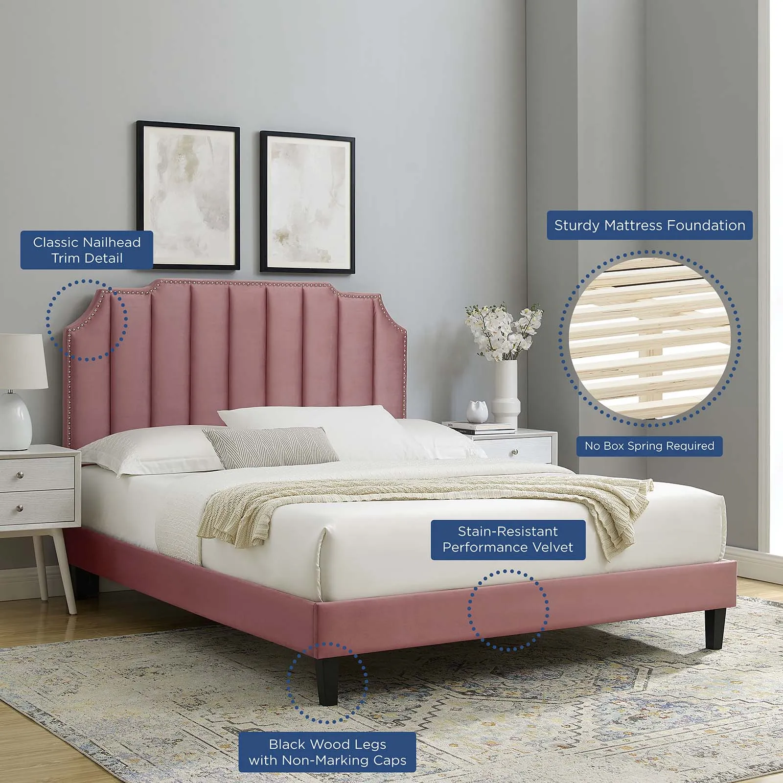 Colette Twin Performance Velvet Platform Bed By Modway - MOD-6884