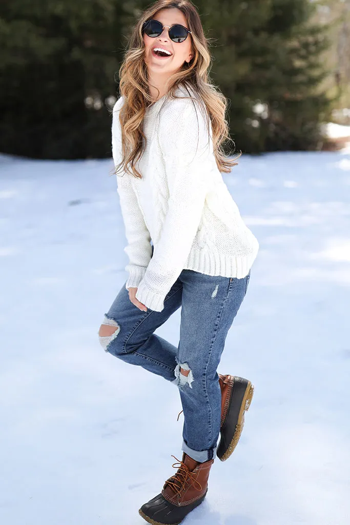 Crop Cable Boyfriend Sweater
