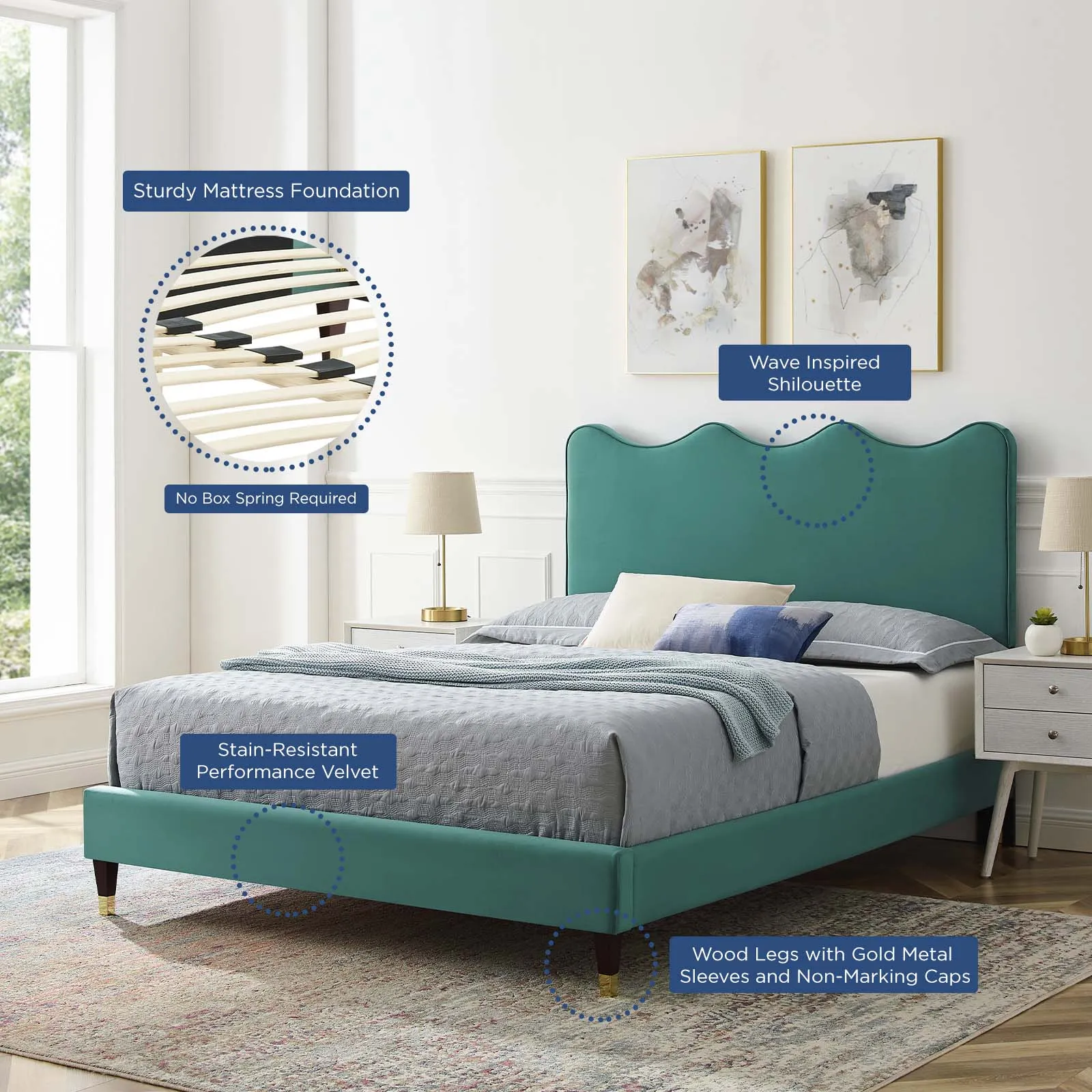 Current Performance Velvet Queen Platform Bed By Modway - MOD-6734
