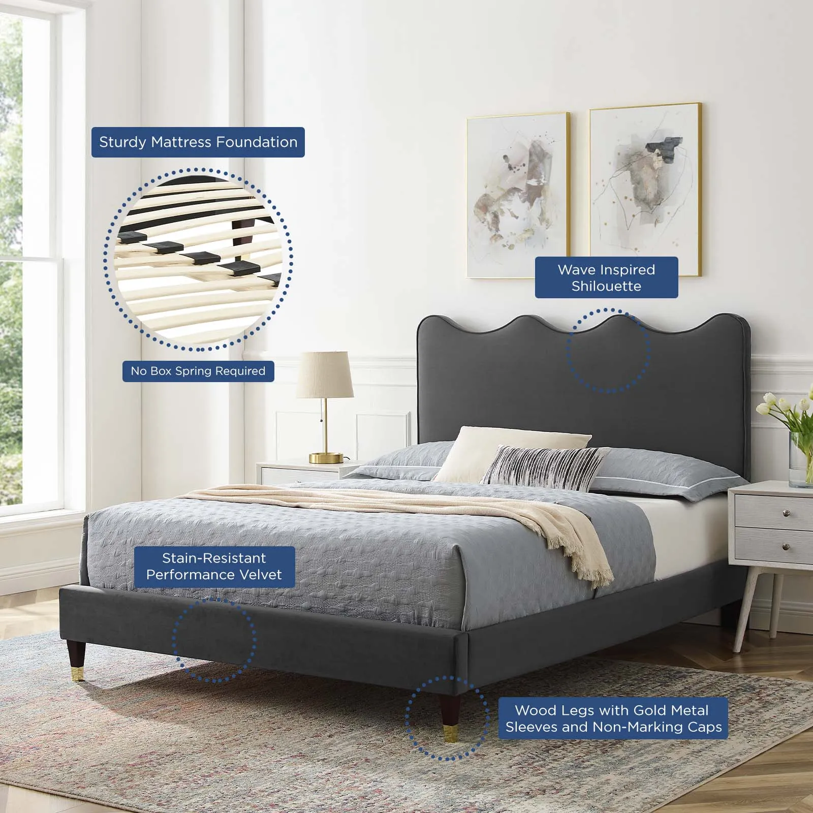 Current Performance Velvet Queen Platform Bed By Modway - MOD-6734