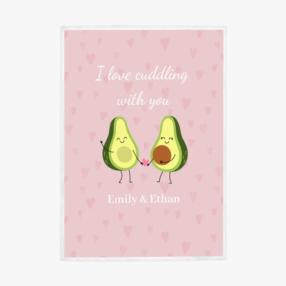Custom Names Cuddling Avocados Blanket