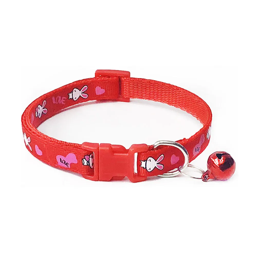 Cute Rabbit Printing Pets Collars 1PC with Bells  Adjustable Dog Collars Necklace Collar Lovely Polyester Puppy High Quality Pet Supplies