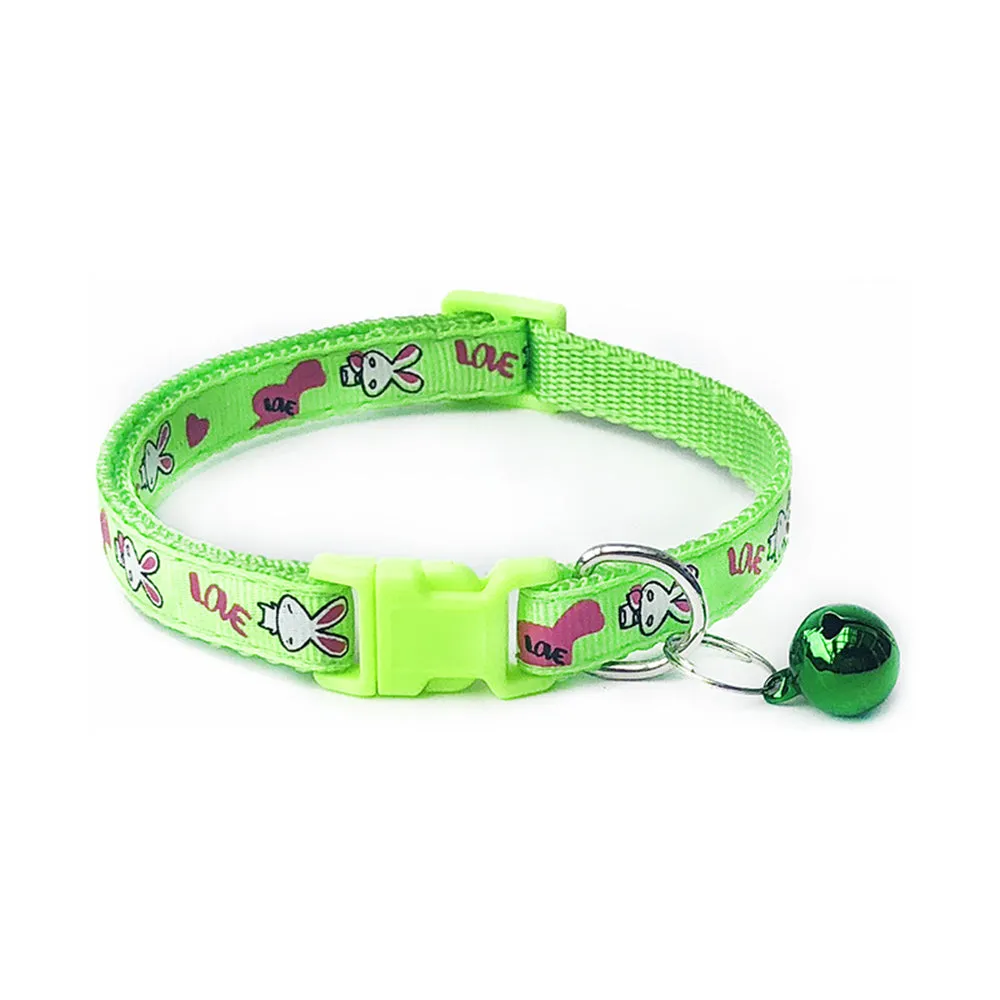 Cute Rabbit Printing Pets Collars 1PC with Bells  Adjustable Dog Collars Necklace Collar Lovely Polyester Puppy High Quality Pet Supplies