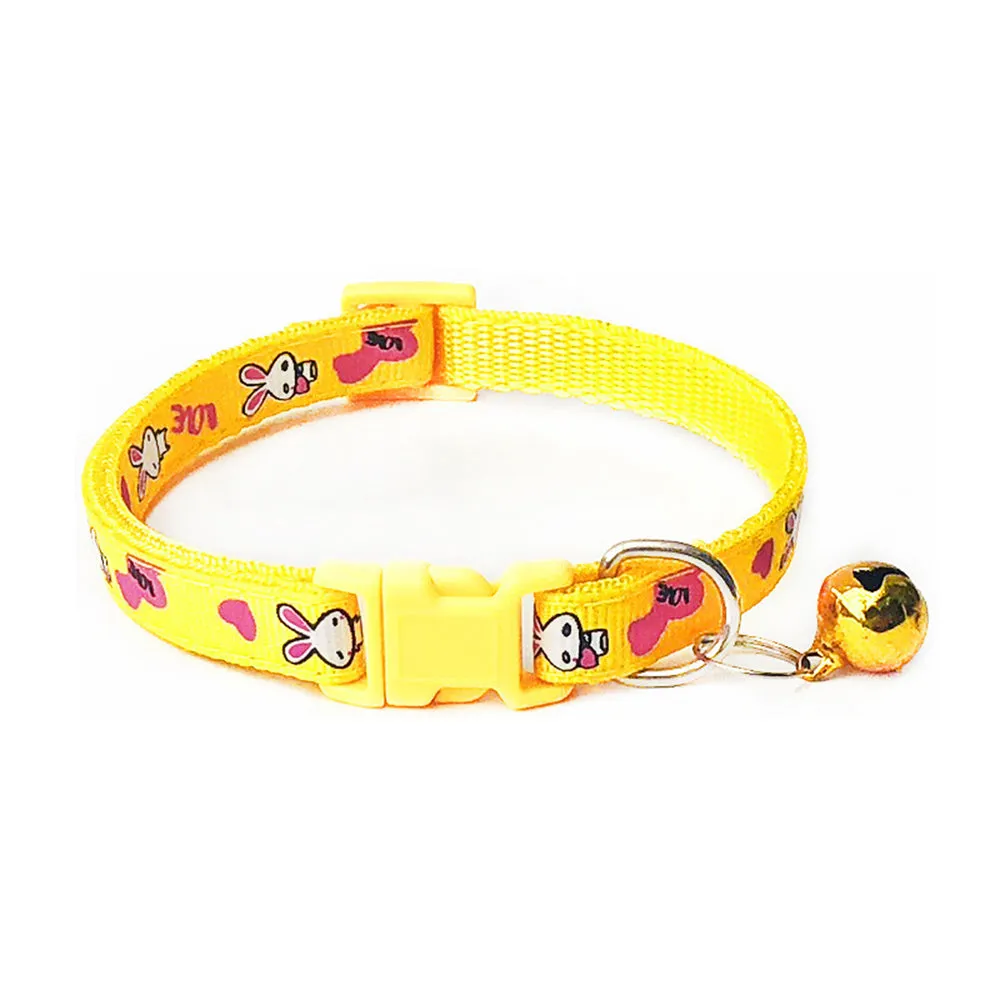 Cute Rabbit Printing Pets Collars 1PC with Bells  Adjustable Dog Collars Necklace Collar Lovely Polyester Puppy High Quality Pet Supplies