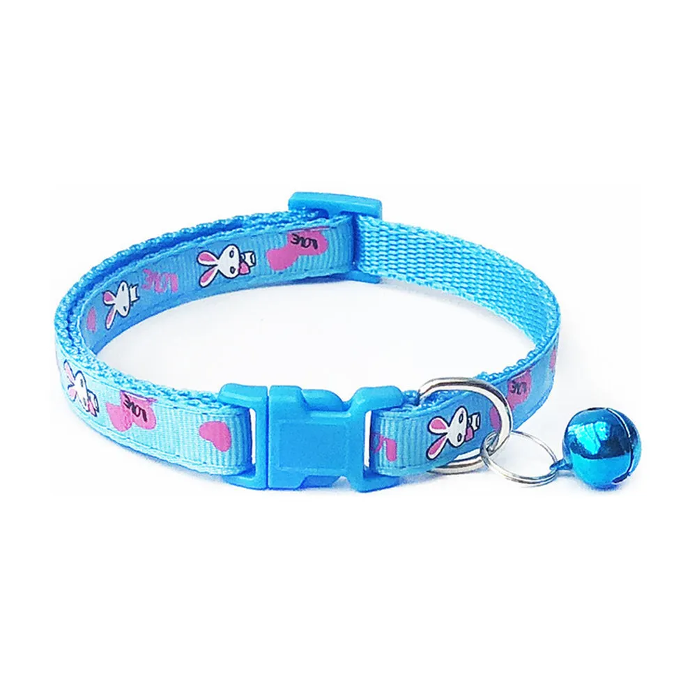 Cute Rabbit Printing Pets Collars 1PC with Bells  Adjustable Dog Collars Necklace Collar Lovely Polyester Puppy High Quality Pet Supplies