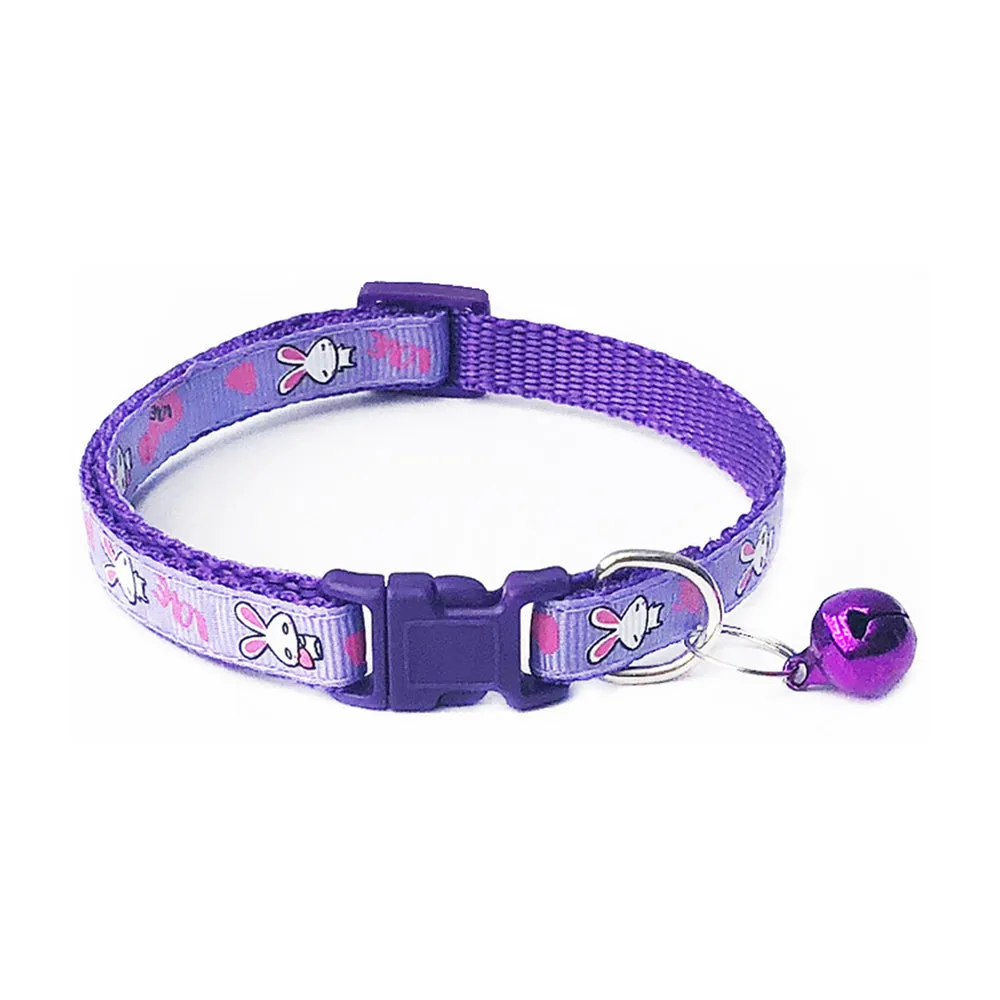 Cute Rabbit Printing Pets Collars 1PC with Bells  Adjustable Dog Collars Necklace Collar Lovely Polyester Puppy High Quality Pet Supplies