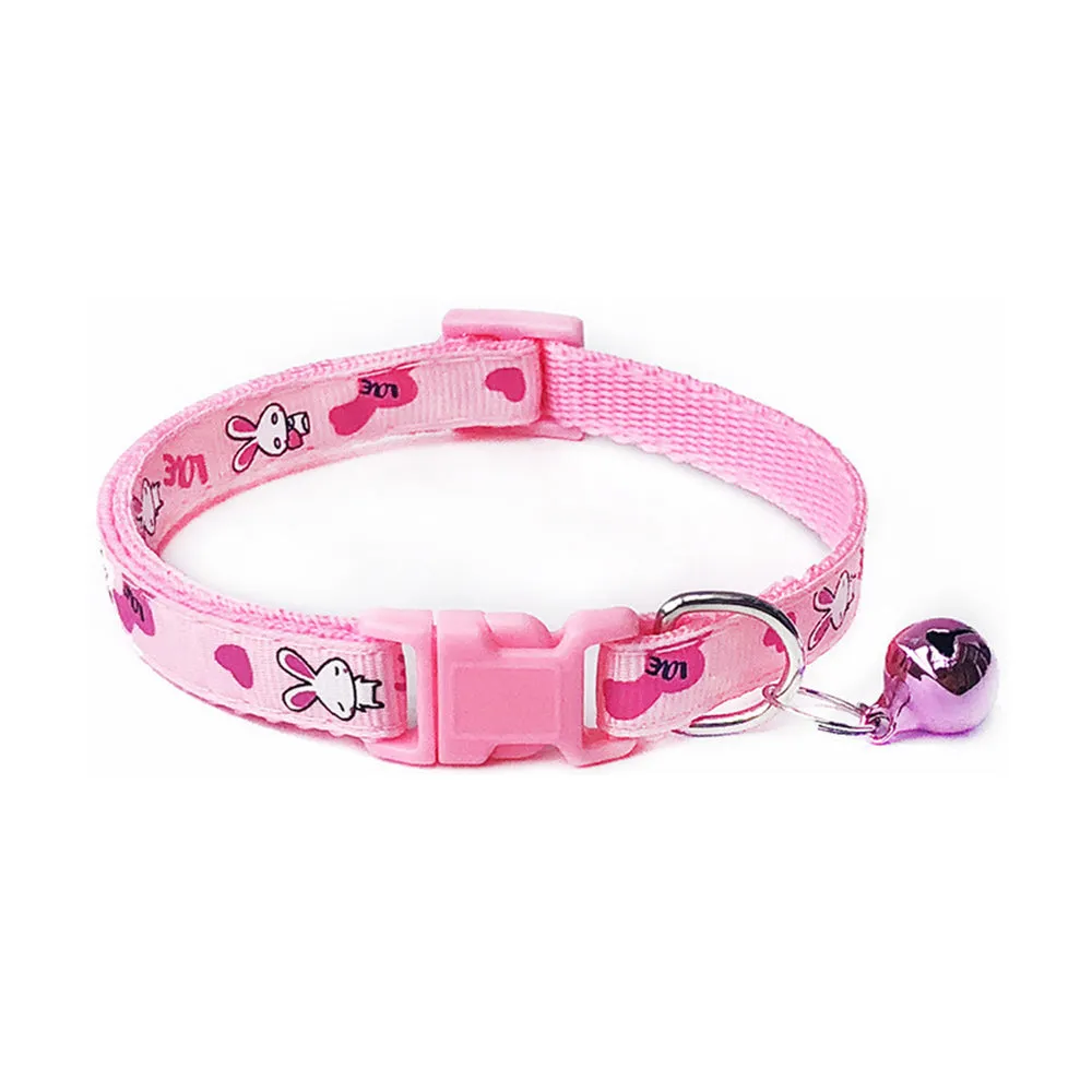 Cute Rabbit Printing Pets Collars 1PC with Bells  Adjustable Dog Collars Necklace Collar Lovely Polyester Puppy High Quality Pet Supplies