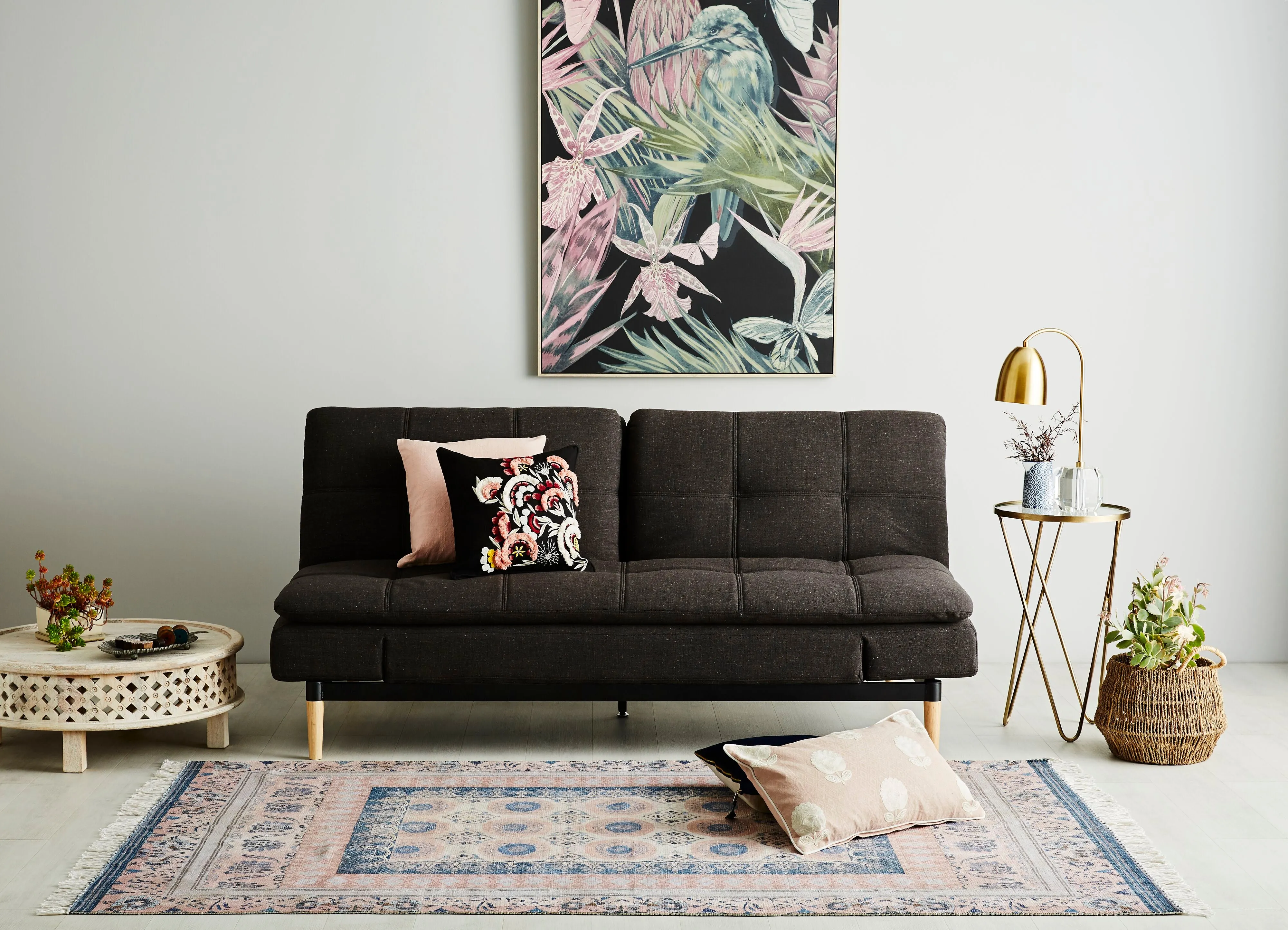 Da Vinci 2 Seater Fabric Sofa Bed Charcoal Grey