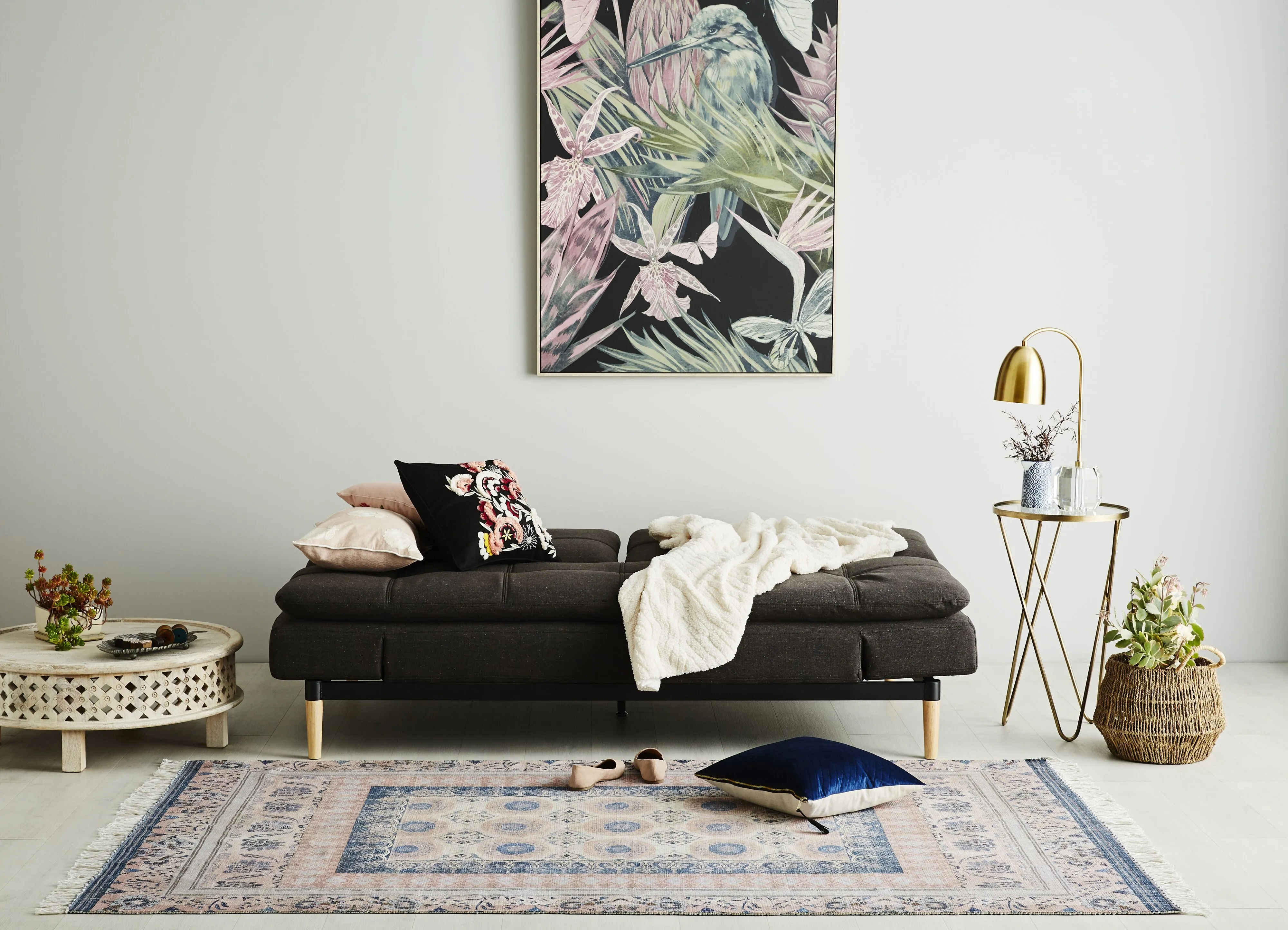 Da Vinci 2 Seater Fabric Sofa Bed Charcoal Grey
