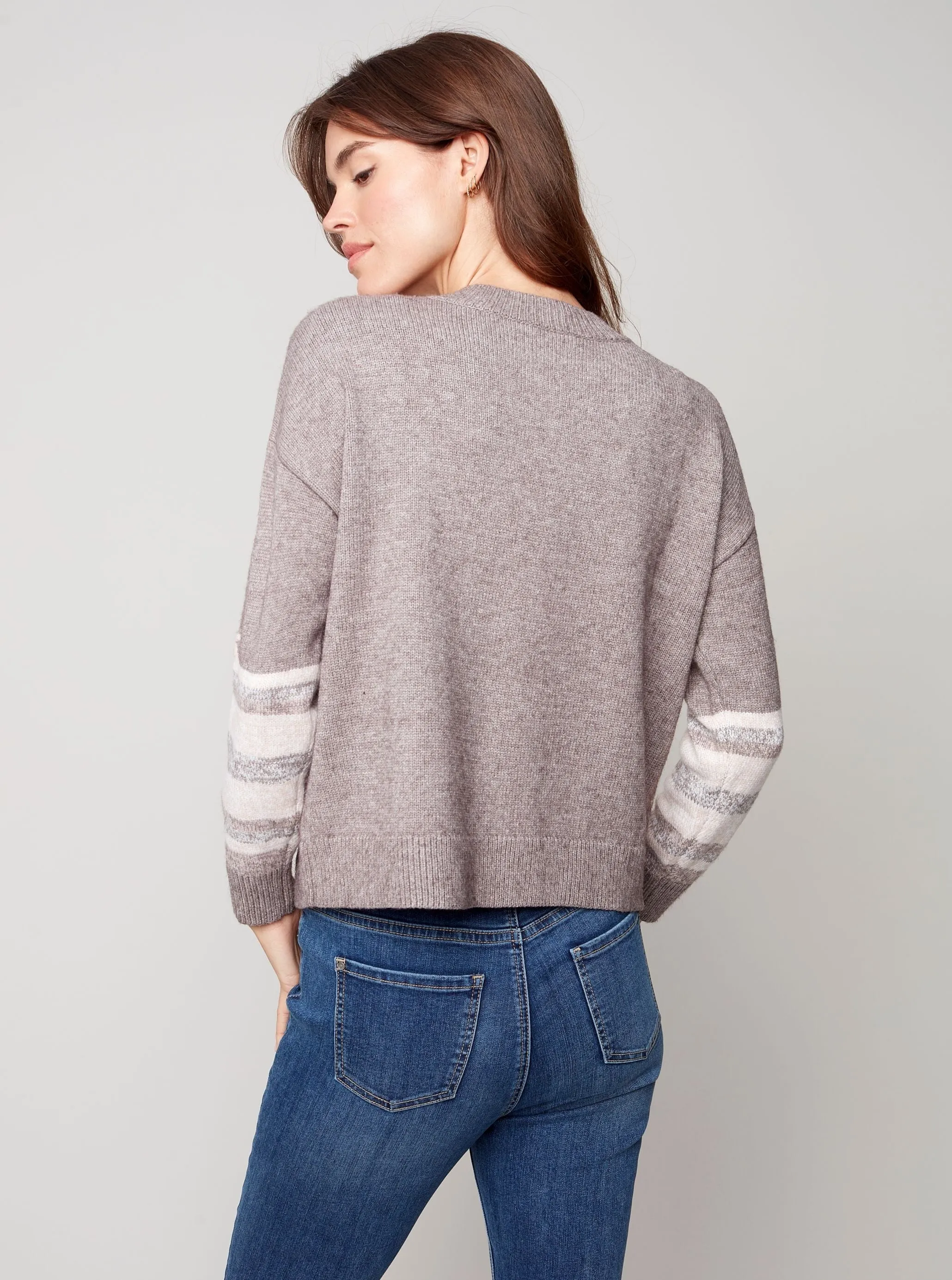 Drop Shoulder Crew Neck Sweater Heather and Stars Design [Shell-C2446]
