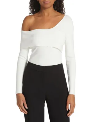 Elie Tahari Asymmetrical Off Shoulder Sweater in Sky White