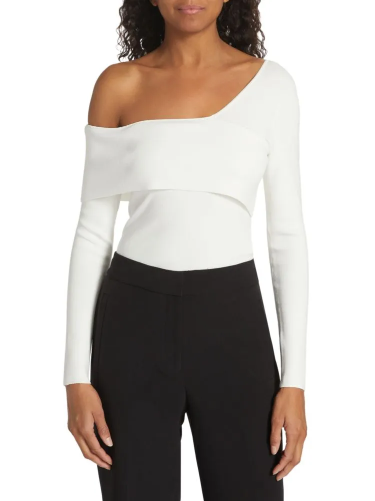 Elie Tahari Asymmetrical Off Shoulder Sweater in Sky White