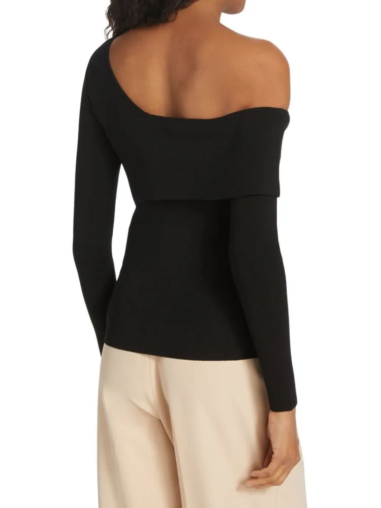 Elie Tahari Asymmetrical Off Shoulder Sweater in Sky White
