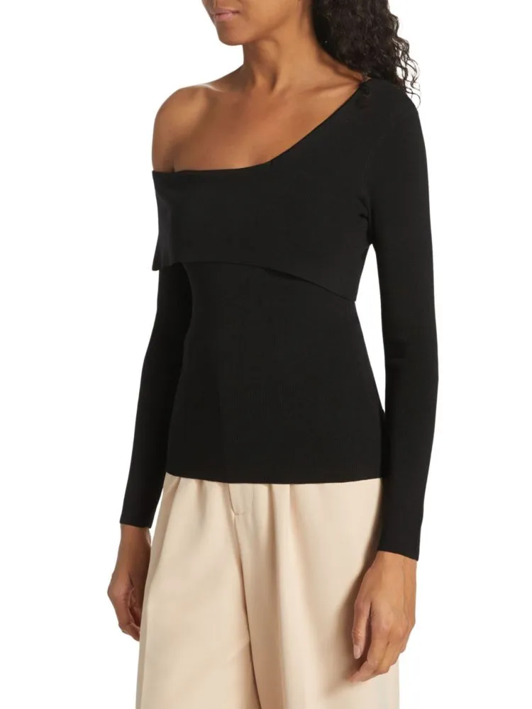 Elie Tahari Asymmetrical Off Shoulder Sweater in Sky White