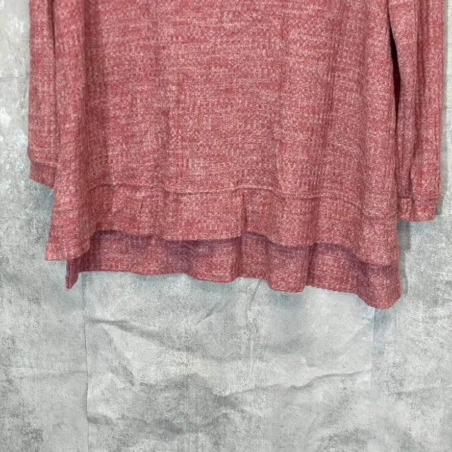EVELEIGH Women's Mauve Chambray Cowl Neck Rib Knit Ultra Cozy Sweater SZ S