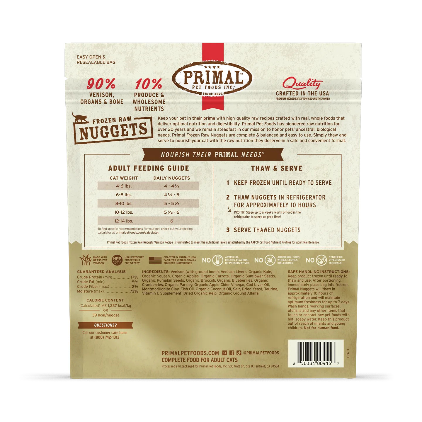 Frozen Raw Nuggets Cat Food <br> Venison Recipe
