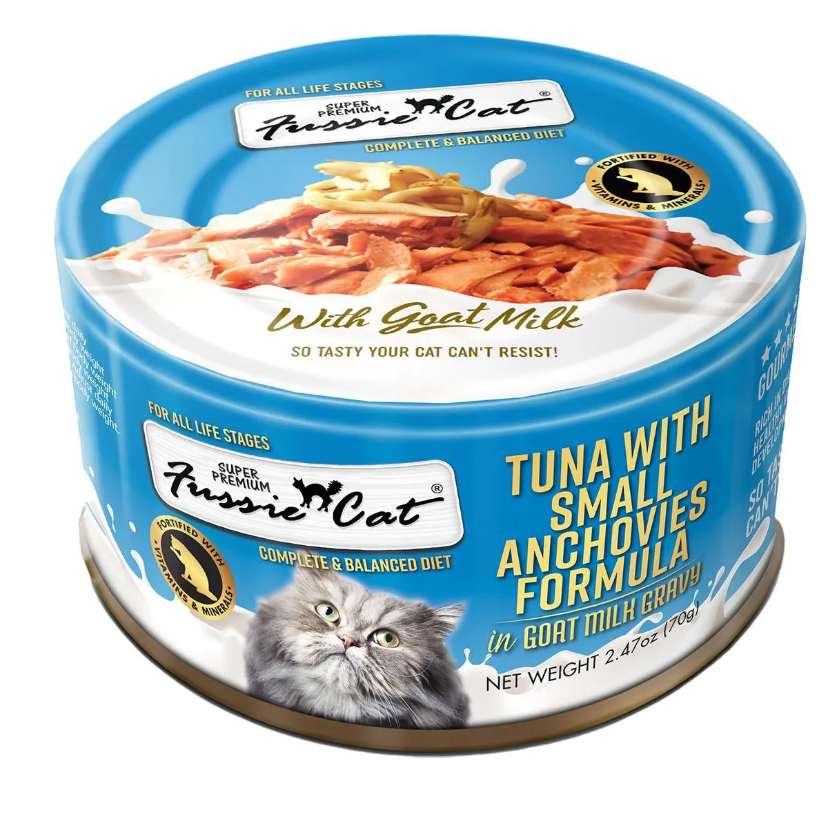 Fussie Cat Tuna with Small Anchovies Formula in Goat Milk Gravy Canned Cat Food 2.47oz