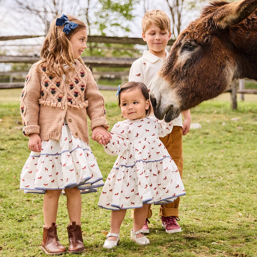 Girls Tari Tassel Sweater - Brown Floral Embroidery