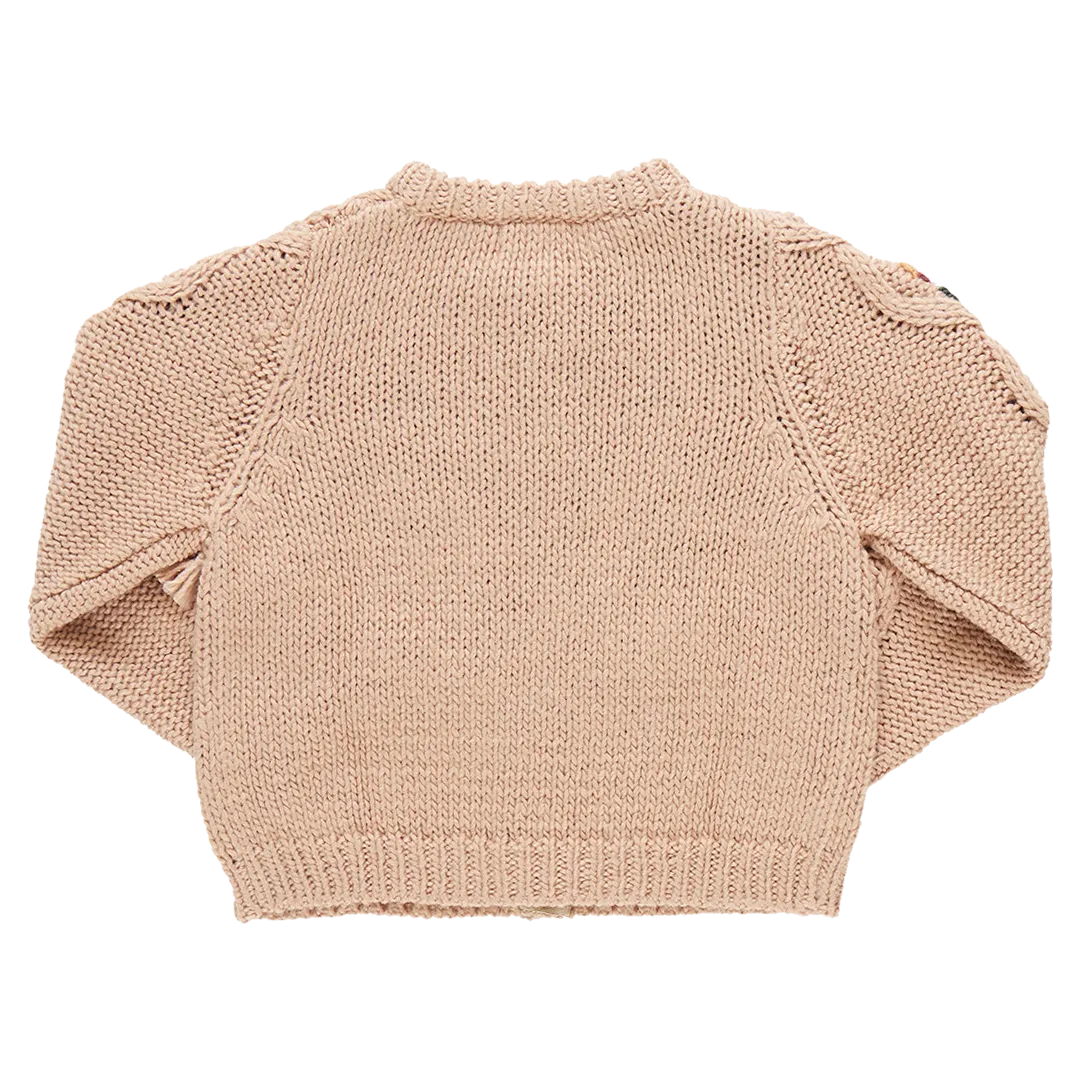 Girls Tari Tassel Sweater - Brown Floral Embroidery