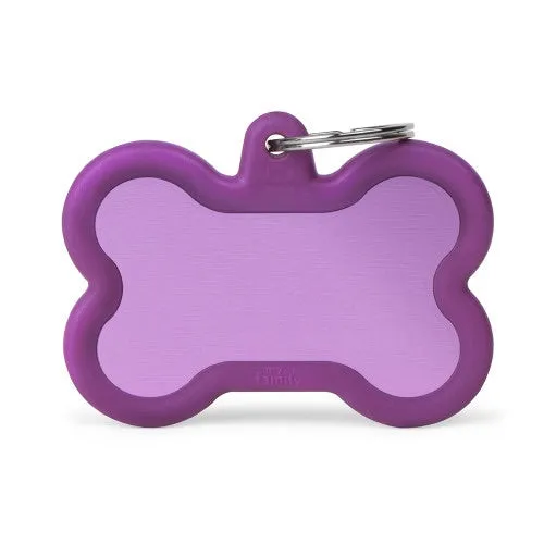 ID Tag - Hushtag Collection - Aluminium XL Bone With Rubber | Personalized Cat Dog Tag