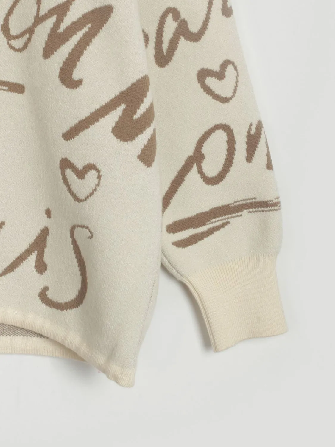 Letter Round Neck Drawstring Sweater