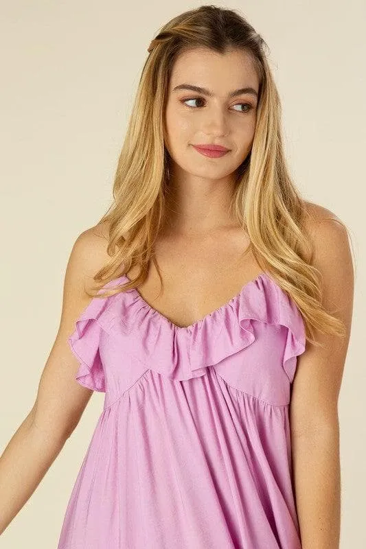 LILOU Maxi Dress with Ruffles, Lavender