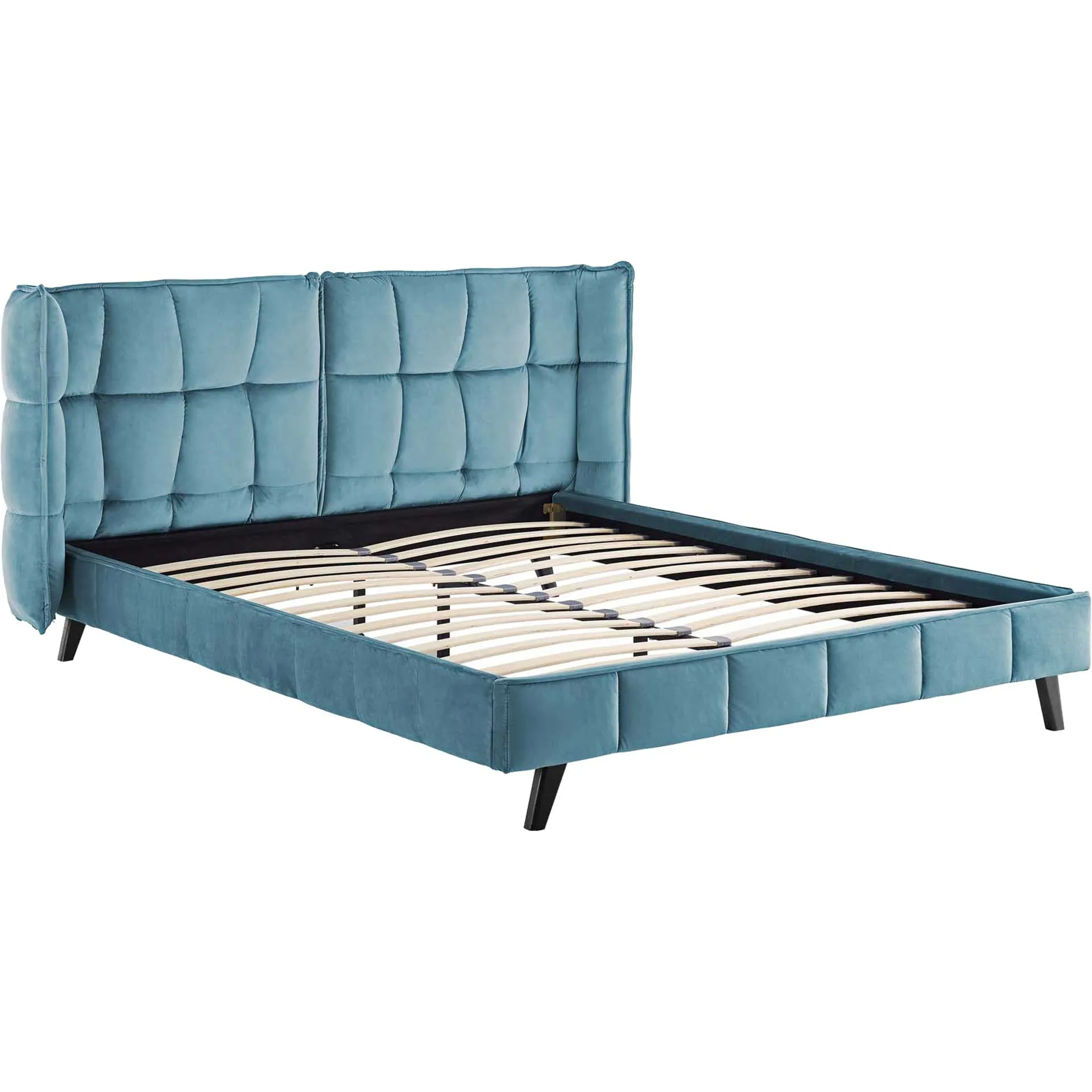 Marvin Upholstered Velvet Platform Bed Sea Blue
