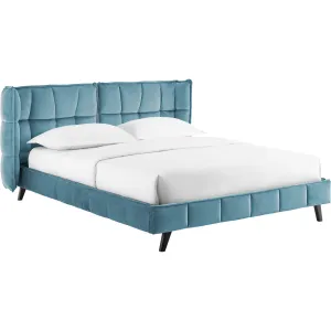 Marvin Upholstered Velvet Platform Bed Sea Blue