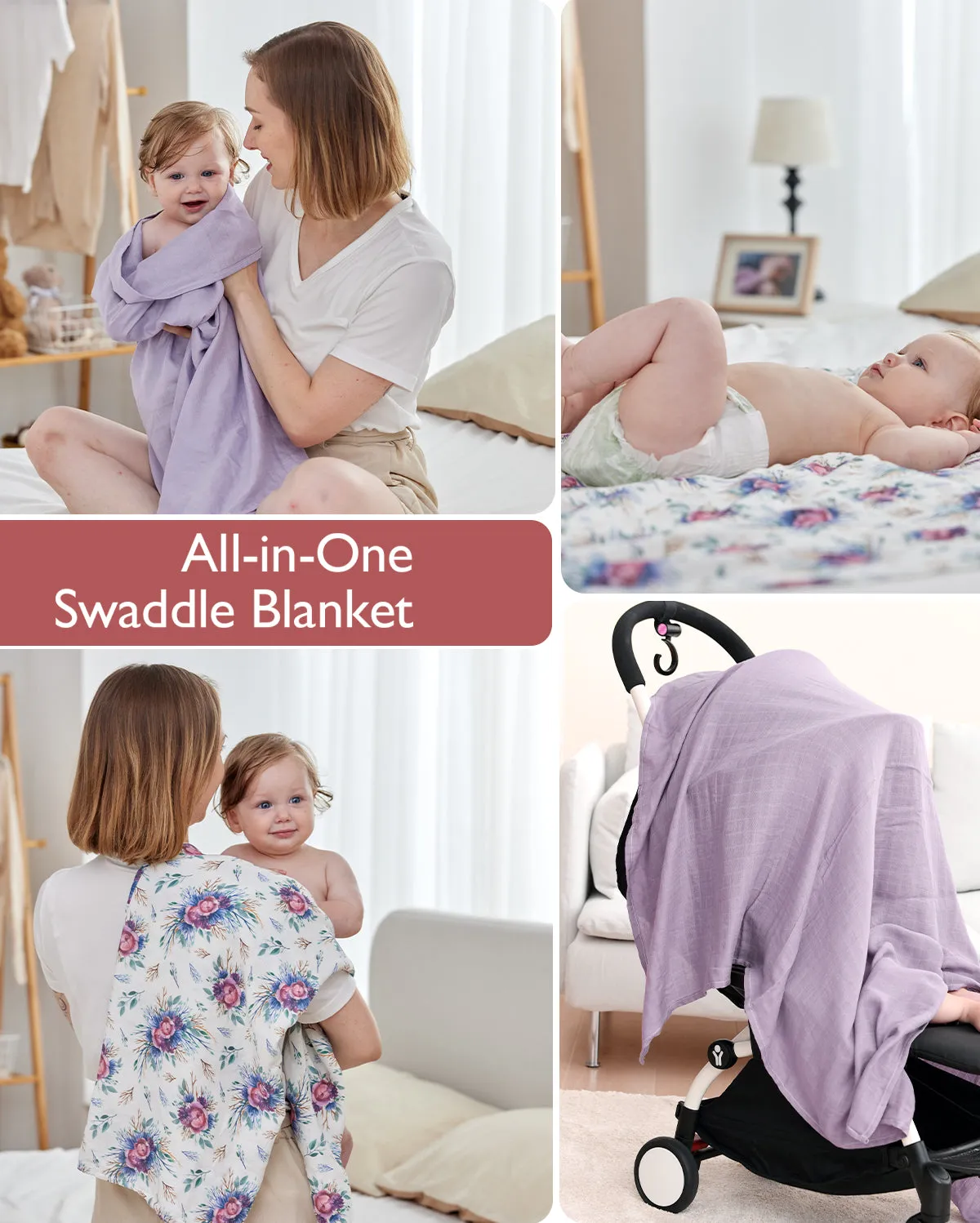 Momcozy Softness Swaddle Blankets -  Purple Flower (2 Pack)