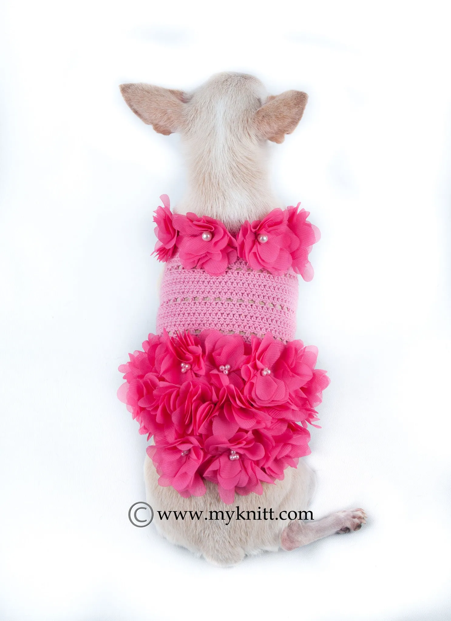 Pink Dog Dress Hawaii Crochet Flower DF14