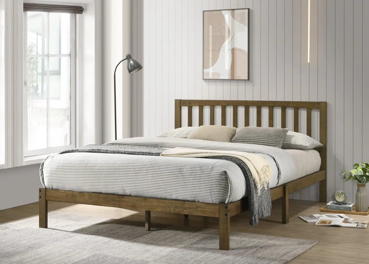 Queen Walnut Antique Solid Wood Slim Platform Bed- Model #7915